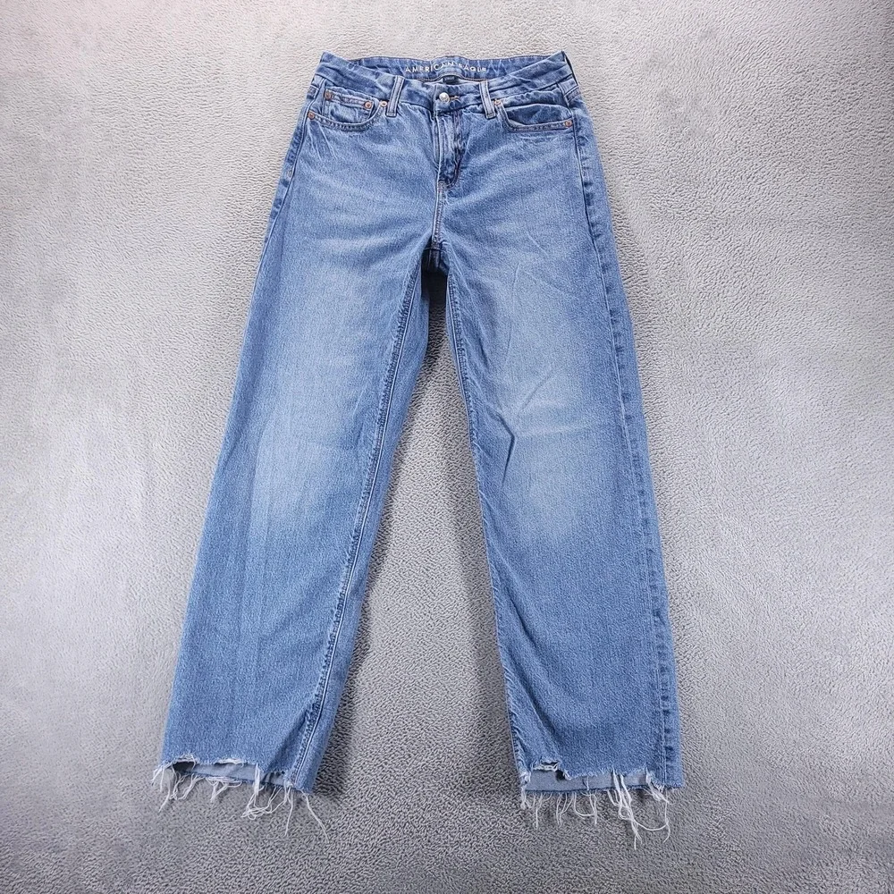 American Eagle Jeans Womens 2 Blue Curvy Stovepipe High Rise Straight Frayed Hem